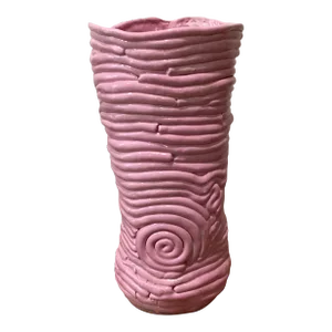 Late 20th Century Pink Wiggle Pottery Vase