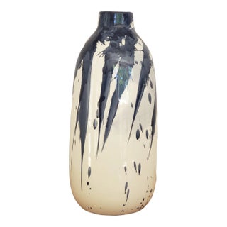 Contemporary Navy Brushstroke Ceramic Vase For Sale