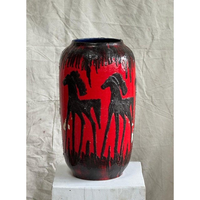 Red Red Fat Lava Horses Vase by Scheurich, Western Germany, 1960s For Sale - Image 8 of 12