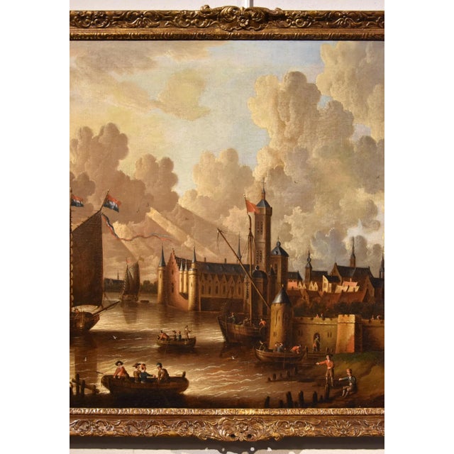 Peter Van Der Velde, Marina Landscape with Boats, 1700, Oil on Canvas For Sale - Image 13 of 16