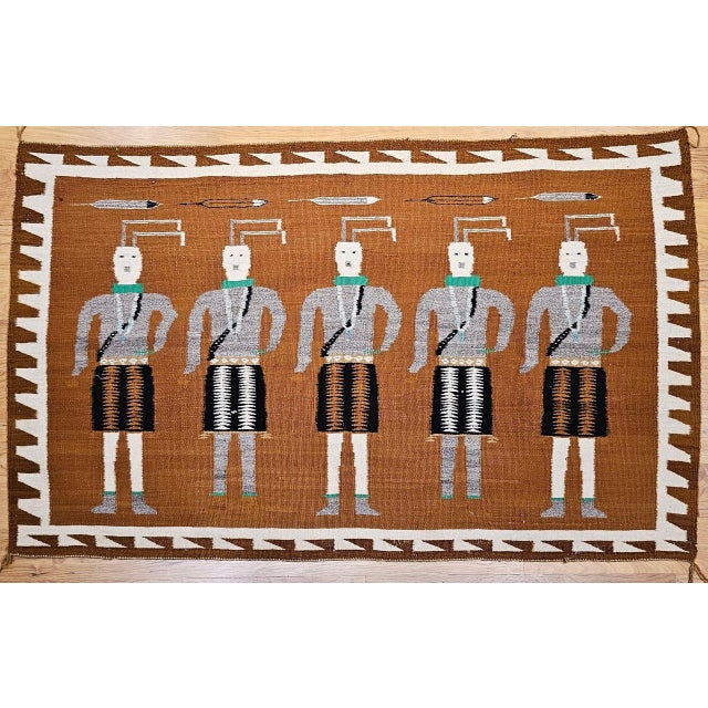 1900 - 1909 Vintage Native American Yei Rug, Handwoven Wool, Navajo Deity Pictorial Pattern, 3x5 For Sale - Image 5 of 13