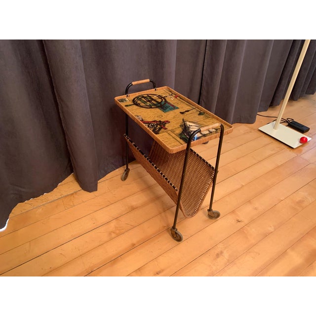 Mobile Side Table with Newspaper Holder, 1960s For Sale - Image 13 of 15