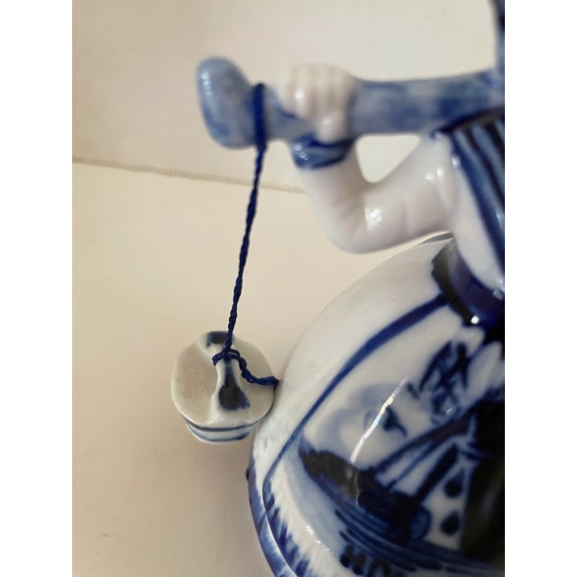 1960s Vintage Delft Blue and White Handpainted Porcelain Holland Milkmaid Marked For Sale - Image 5 of 8