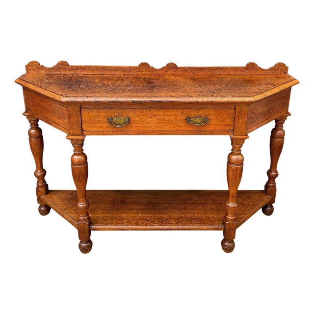 Spanish Oak Console Table With Drawer and Shelf, 20th Century For Sale