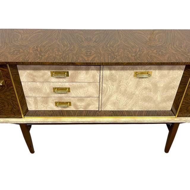 Vintage Mid-Century Modern Formica Credenza / Sideboard - Uk Import, Brass-Tone Hardware, Storage Cabinet For Sale In Seattle - Image 6 of 9