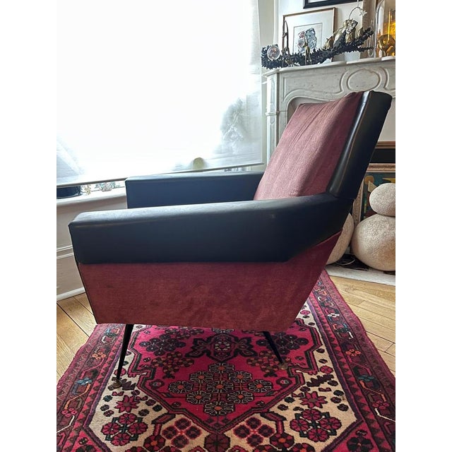 Mid-Century Modern Mid-Century Armchair in Leatherette & Velvet, 1950s For Sale - Image 3 of 11