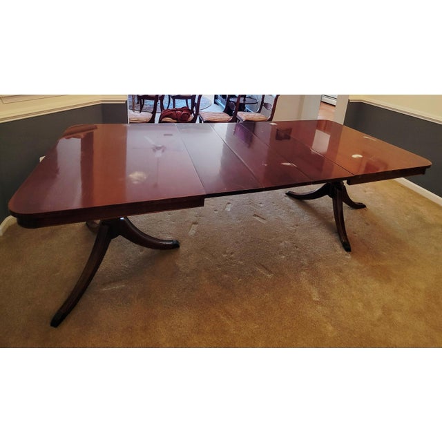 1940s 1940s Morganton Furniture Flame Mahogany Double Pedestal Dining Table--Seats 8-10 For Sale - Image 5 of 16