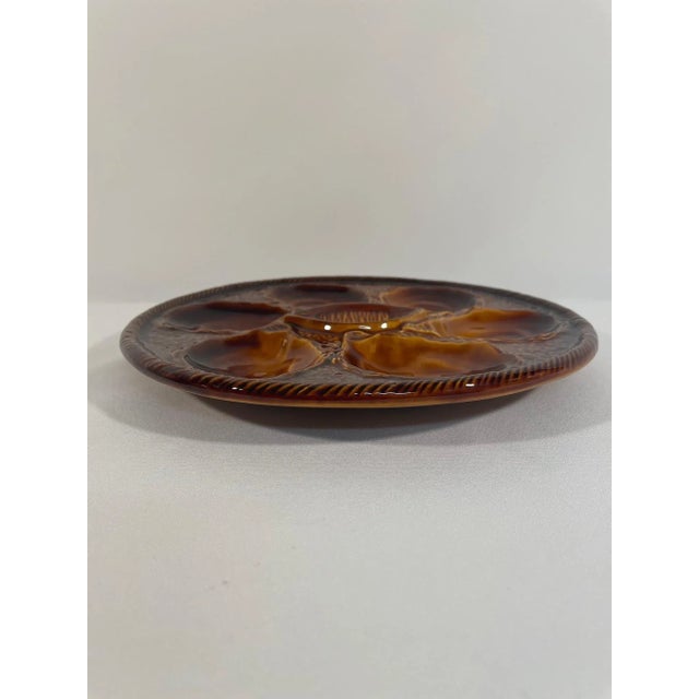 1960s French St Clement Majolica Honey Brown Oyster Plate For Sale - Image 10 of 14