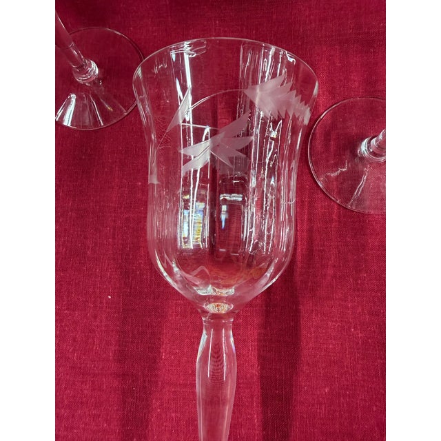 Glass 1950s Crystal Etched Wine Glasses - Set of 8 For Sale - Image 7 of 8