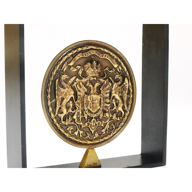 Iron & Brass Coin Medal Bookend attributed to Carl Auböck, Austria, 1970s For Sale - Image 9 of 18