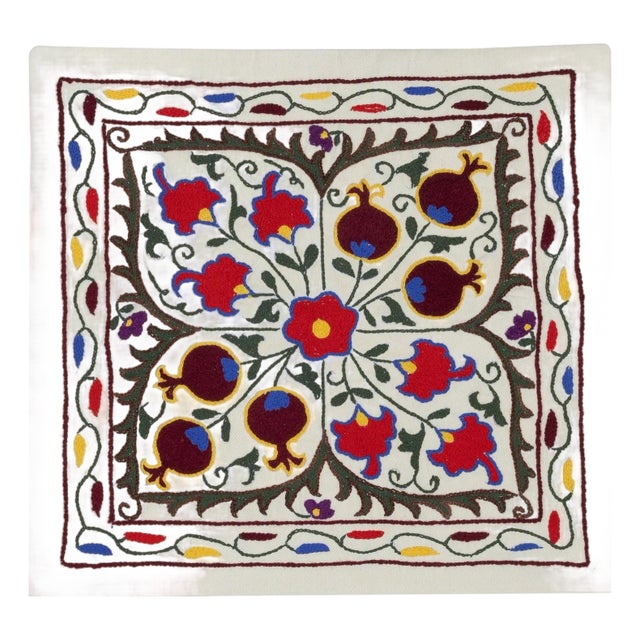 19"x17" 100% Cotton Cushion Cover. Embroidered Pillowcase. Uzbek Throw Pillow For Sale