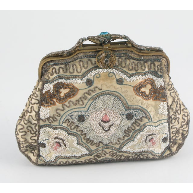 Victorian Helene Dale Paris Antique Beaded and Tambour Embroidery French Made Evening Clutch For Sale - Image 3 of 10
