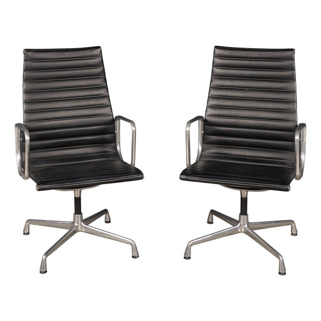20th Century EA117 Chairs in Black Leather by Charles & Ray Eames for Vitra, 1950s, Set of 2 For Sale