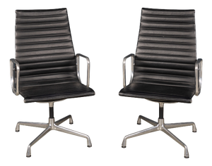 20th Century EA117 Chairs in Black Leather by Charles & Ray Eames for Vitra, 1950s, Set of 2