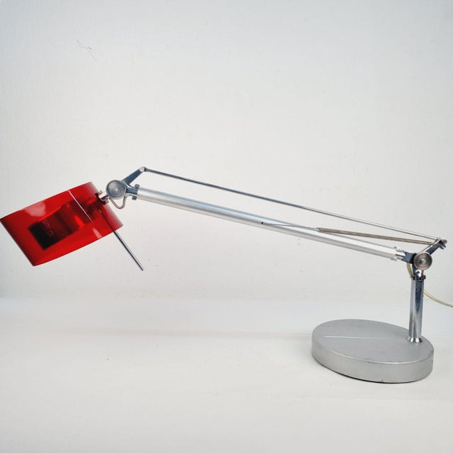 Modern Vintage Red and Chrome Table Lamp, 1980s For Sale - Image 3 of 14