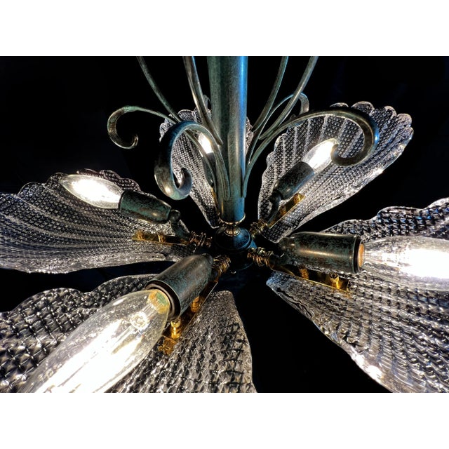 Italian Murano Chandelier Five Leaves with Golden Details, 1990s For Sale - Image 9 of 14