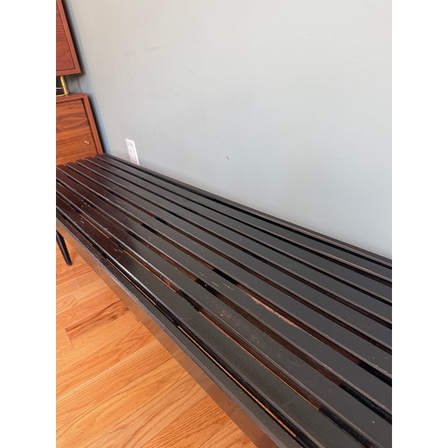 Black 1960s MCM Vintage Black Slat Wood Bench For Sale - Image 8 of 8