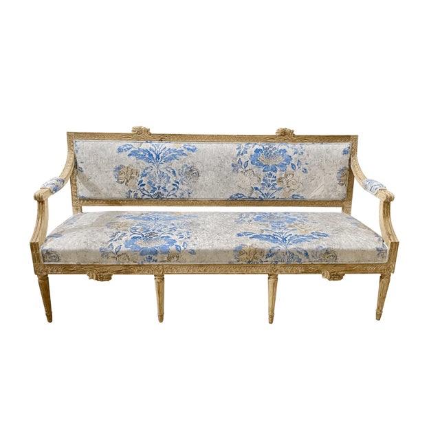 Refined Swedish Gustavian Settee, Lindome School, Late 18th Century. Features neoclassical carving with fluted legs,...
