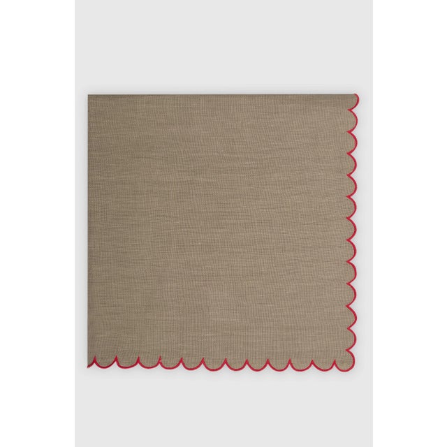 BILBAO Donkey/Red Embroidered Linen Napkin from Los Encajeros For Sale - Image 4 of 4