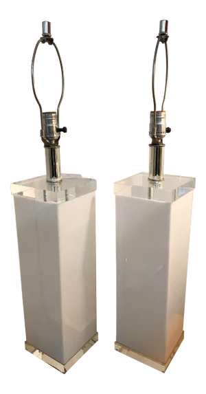 White Lucite Lamps - a Pair