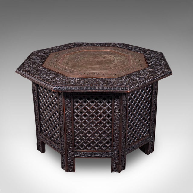 Victorian Antique Veranda Tea Table, Indian, Copper Inset, Benares, Occasional, Victorian For Sale - Image 3 of 12