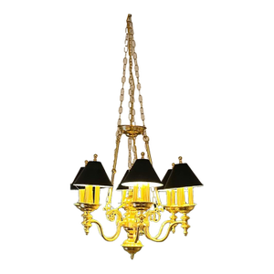 18 Light Chandelier French Country Bouillotte Brass With Ebony Tole Shades