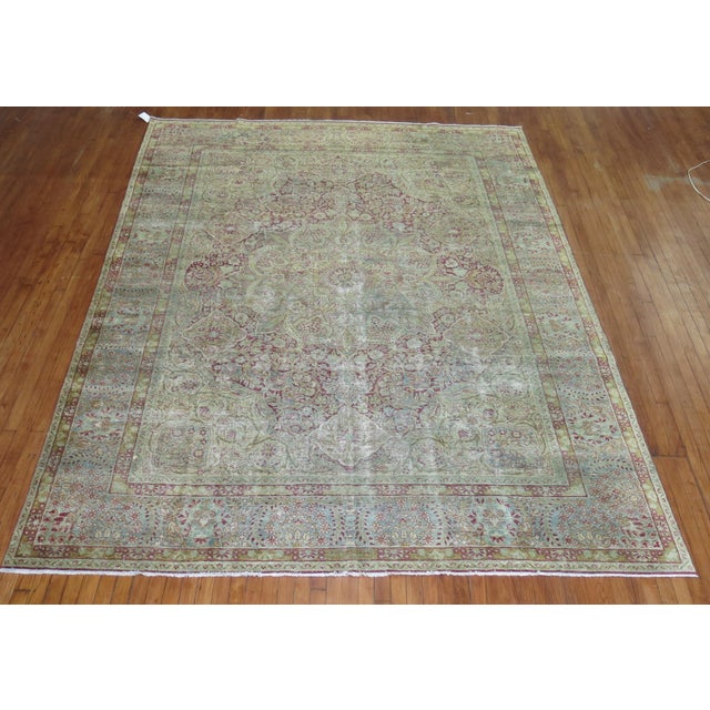 Early 20th Century Traditional Worn Persian Kerman Room Size Rug - 8'4" x 12' For Sale In New York - Image 6 of 11