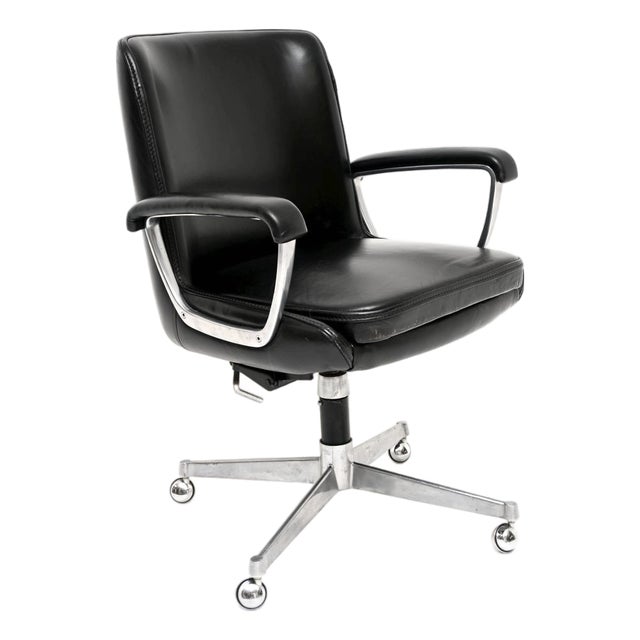 Vintage Leather and Chrome Swivel Desk Chair, 1970 For Sale