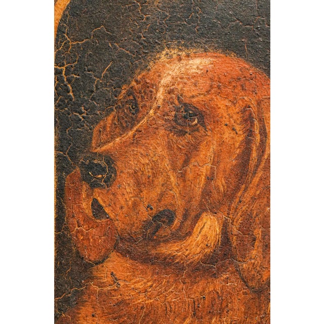 Rustic Dog House Scene Framed Antique Animal Portrait Oil Painting of Dogs For Sale - Image 9 of 9