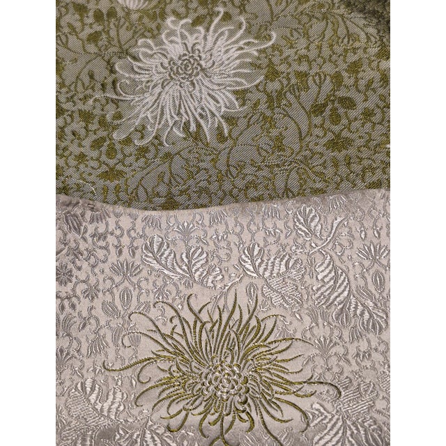 1990s Dual Sided White and Green Asian Silk Crysanthemum Fabric1 Panel For Sale - Image 9 of 13
