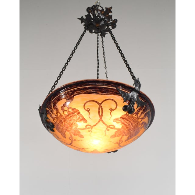 1920s French Art Deco Pendant Light by Le Verre Francais Schneider - 1925 Cameo Chandelier France For Sale - Image 5 of 12