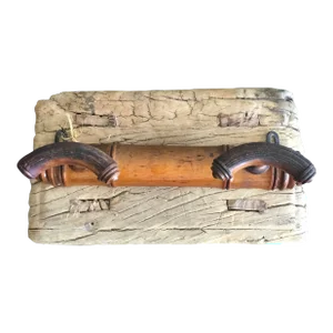 Mid 20th Century Vintage Wooden Double Coat Rack Wall Mount