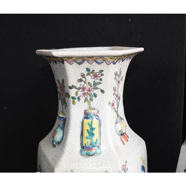 Ceramic Chinese Qianlong Ceramic and Porcelain Pottery Vases, China, Set of 2 For Sale - Image 7 of 9