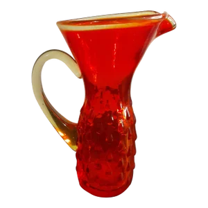 1960s Amberina Glass Hobnail Pitcher With Clear Applied Handle
