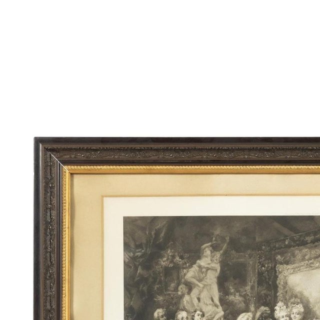 Vicente de Paredes - Royal Visitors in Watteau's Studio - 19th Century. 'Royal Visitors in Watteau's Studio'. Engraving on...