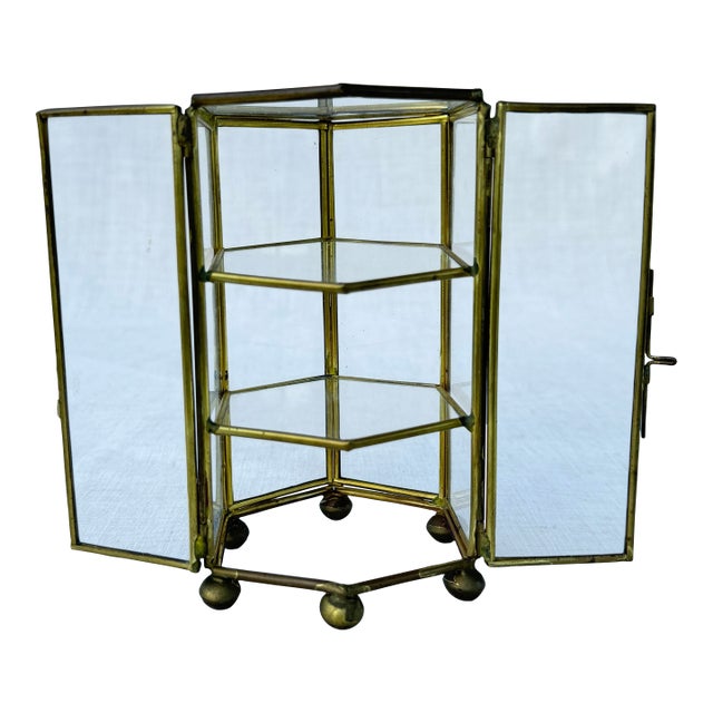 Small Glass and Brass Shelf Miniature For Sale