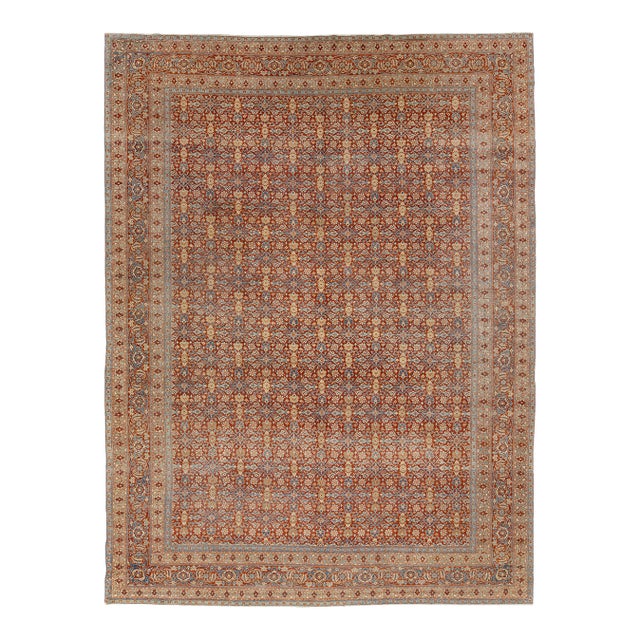 10 X 13 Antique Tabriz Red Handmade Persian Wool Rug With Allover Pattern For Sale