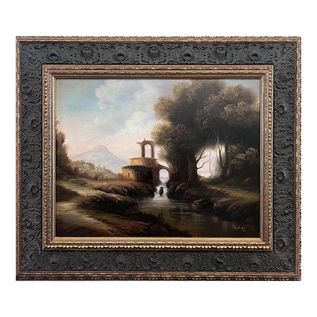 Antique Italian Landscape Oil Painting Signed Rastelli European School For Sale