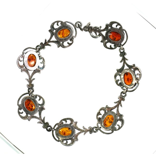 Metal Antique Edwardian Sterling Amber Bracelet 1900s For Sale - Image 7 of 8