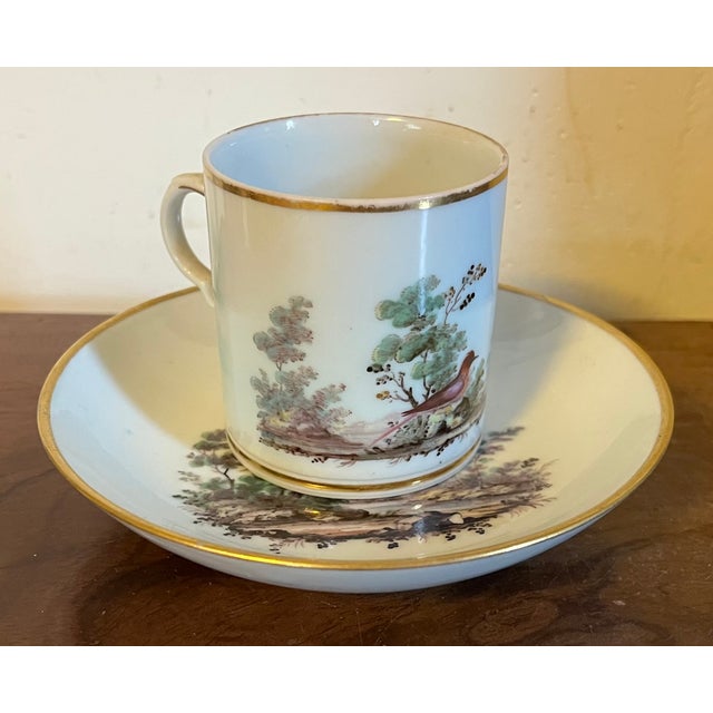 Neoclassical Antique 18th Century Italian Doccia Porcelain Coffee Can Cup and Saucer, Circa 1790 For Sale - Image 3 of 12