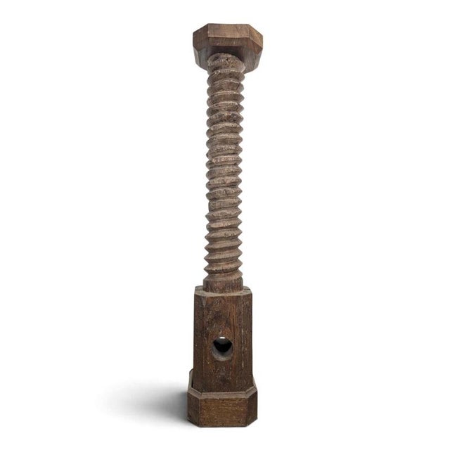Large Oak Press Screw Stool with Octagonal Top For Sale - Image 6 of 6