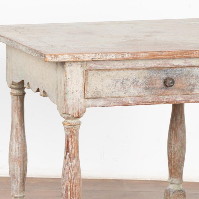 Wood Original White Painted Side Table With Single Drawer, Sweden Circa 1860-80 For Sale - Image 7 of 12