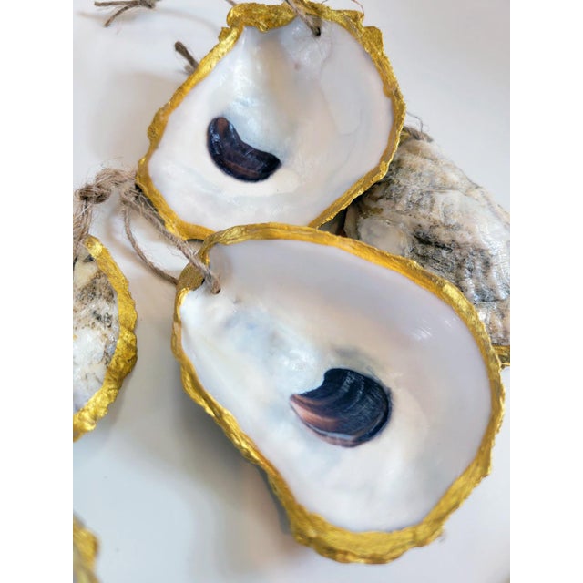 Contemporary Gilded Rimmed Oyster Shell Ornaments- Set of 6 For Sale In New York - Image 6 of 8