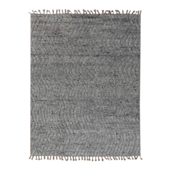 Grey Wool Shag Soft Hand Knotted Moroccan Boho Rug, Berber Beni Ourain Rug 6x9 Ft. For Sale