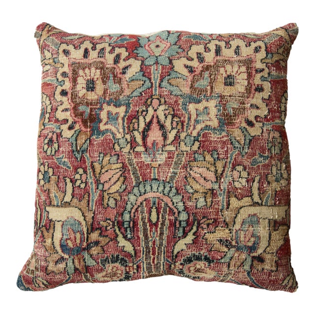 Vintage Meshed Rug Fragment Pillow For Sale