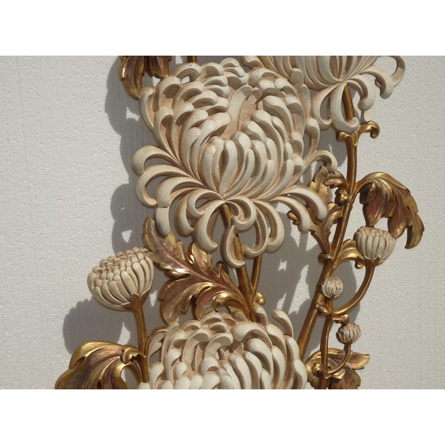 Large 49" Tall Vintage French Country Syroco Gold Flower Wall Plaque Picture For Sale - Image 9 of 18