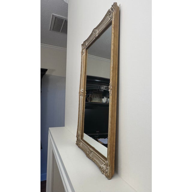Mid 20th Century French Provincial Soft Gold Solid Wood Wall Mirror For Sale - Image 5 of 12