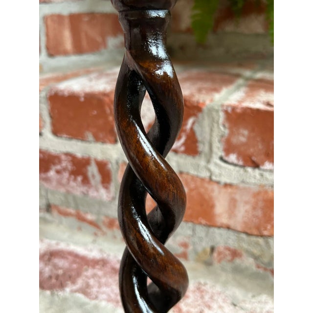 Pair Set Antique English Oak Open Barley Twist Candlesticks Candle Holder Brass For Sale In Dallas - Image 6 of 12