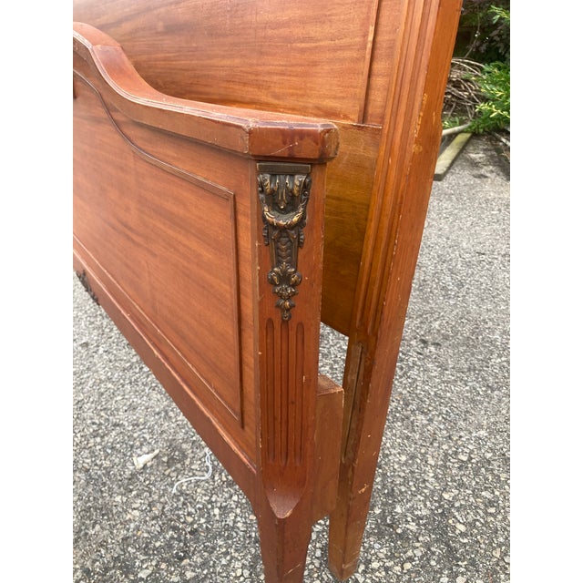Antique Inlaid Wood Bed Full Size Frame For Sale - Image 4 of 10