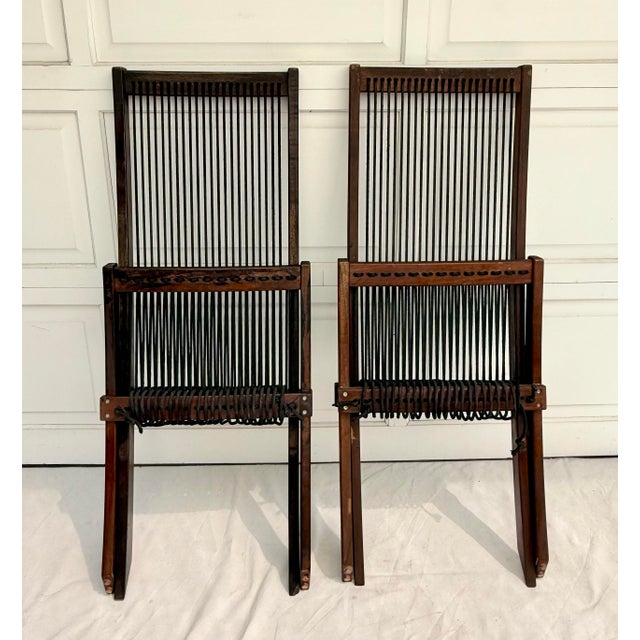 Pair of Vintage Scandi-Style Folding Wood & Cord Lounge Chairs For Sale - Image 10 of 10